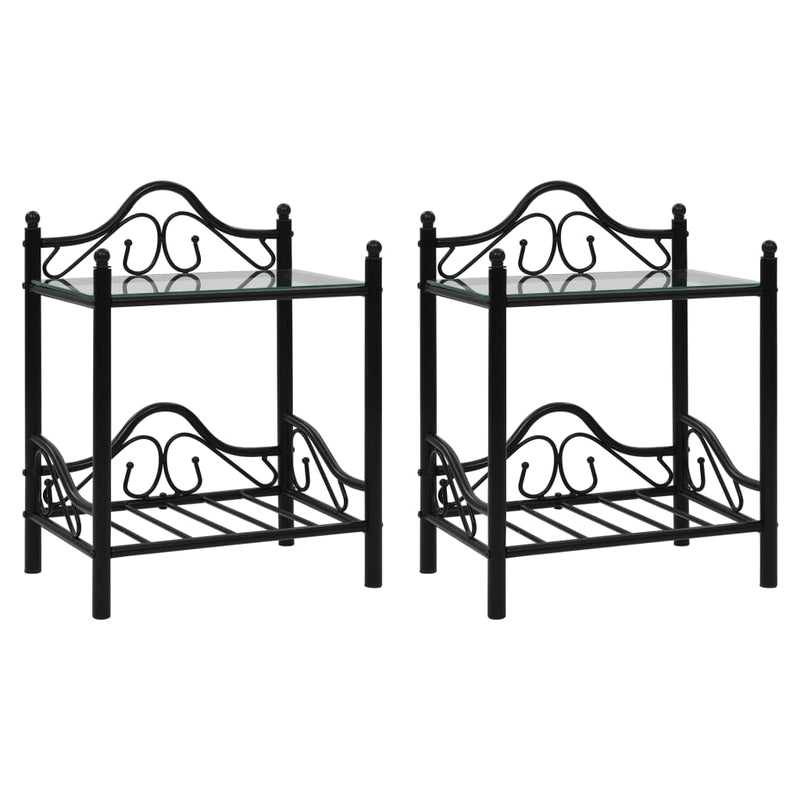 Bedside Tables 2 pcs Steel and Tempered Glass 45x30.5x60 cm Black Payday Deals