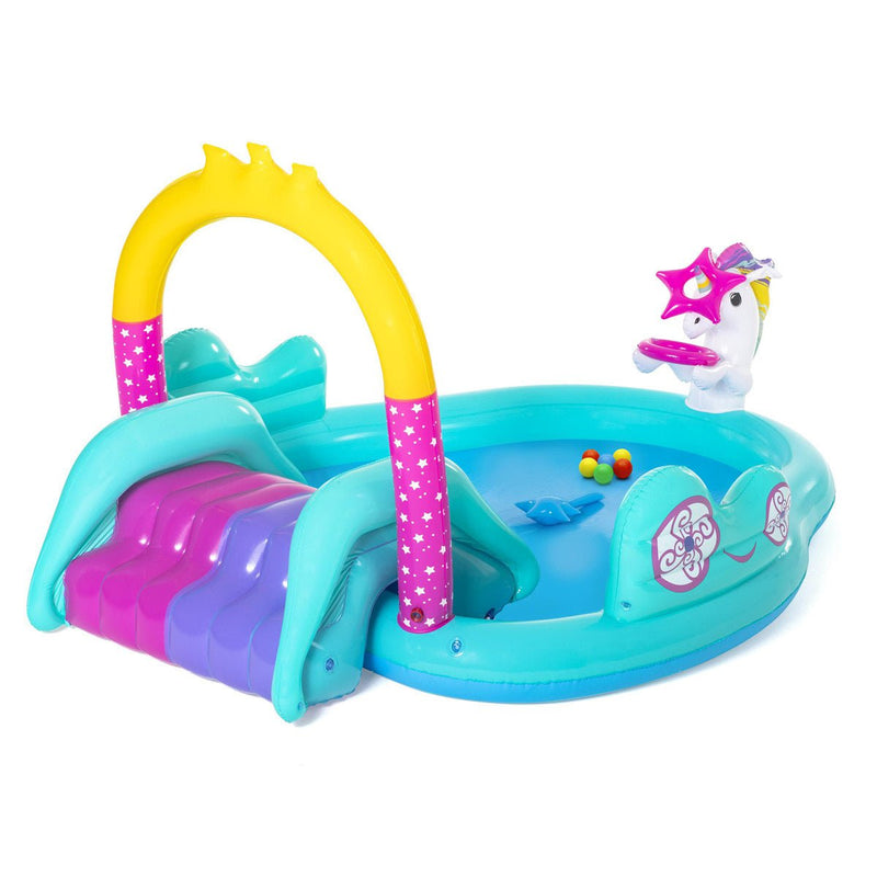 Bestway Inflatable Unicorn Themed Mini Water Fun Park Pool With Slide 220L Payday Deals