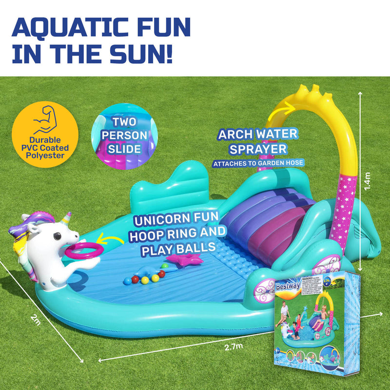 Bestway Inflatable Unicorn Themed Mini Water Fun Park Pool With Slide 220L Payday Deals