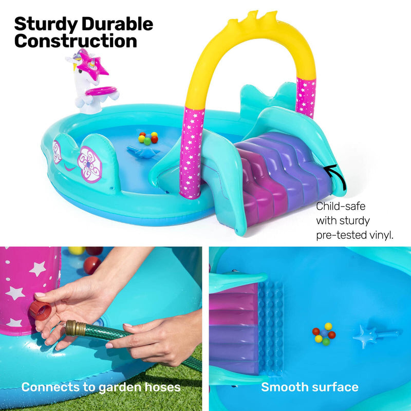 Bestway Inflatable Unicorn Themed Mini Water Fun Park Pool With Slide 220L Payday Deals