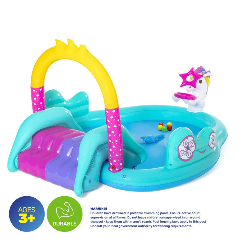 Bestway Inflatable Unicorn Themed Mini Water Fun Park Pool With Slide 220L Payday Deals