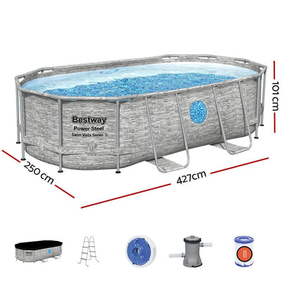 Bestway Swimming Pool Above Ground Pools Power Steel Frame Filter Pump 4.27M Payday Deals