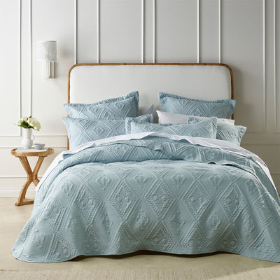 Bianca Aspen Sky Blue Embroidered Bedspread Set Double