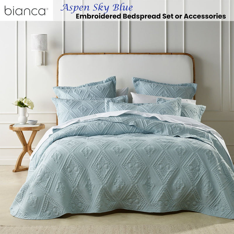Bianca Aspen Sky Blue Embroidered Bedspread Set Queen Payday Deals