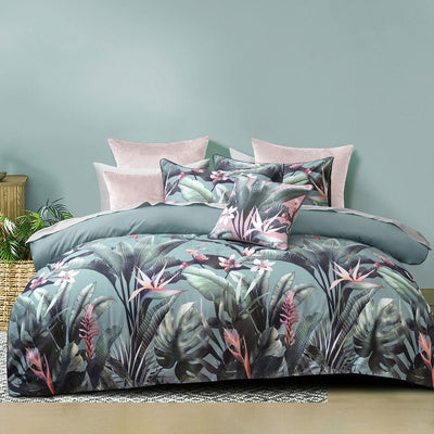 Bianca Mika Green Cotton Sateen Quilt Cover Set Double Payday Deals