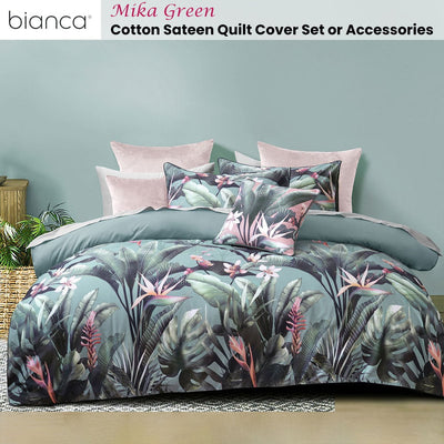 Bianca Mika Green Cotton Sateen Quilt Cover Set King Payday Deals