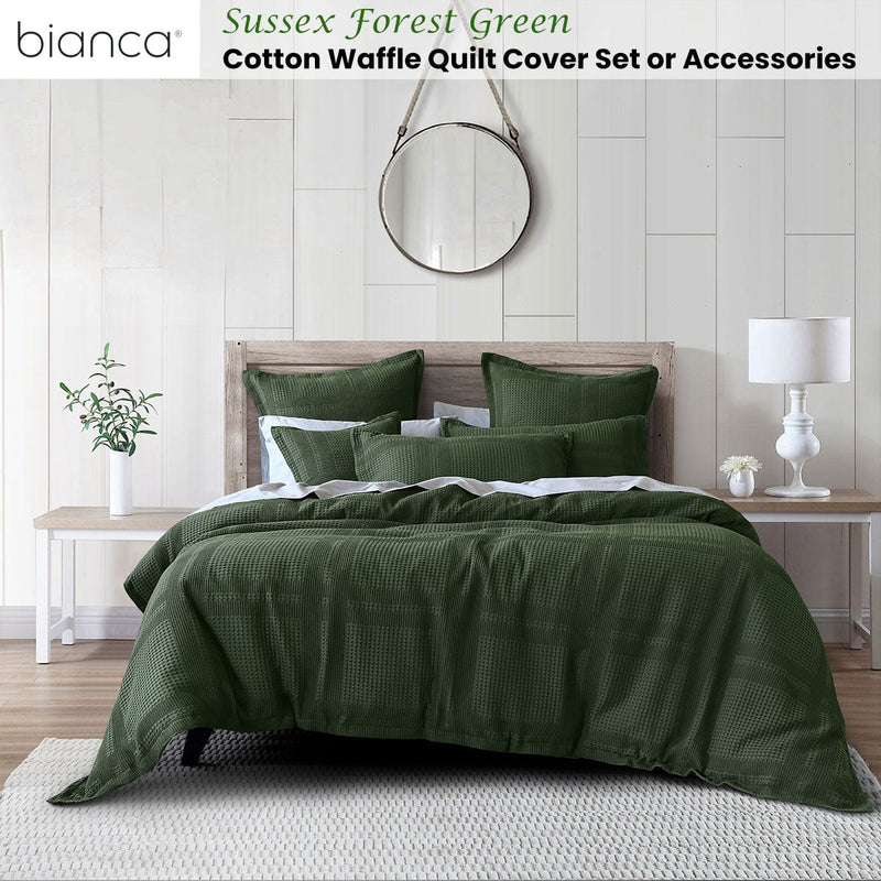 Bianca Sussex Forest Green Cotton Waffle Quilt Cover Set King Payday Deals