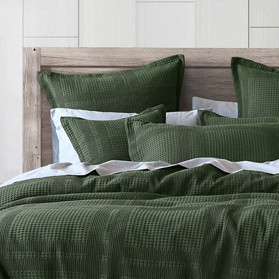 Bianca Sussex Forest Green Cotton Waffle Quilt Cover Set Super King Payday Deals