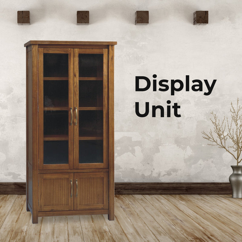 Birdsville Display Unit Glass Door Bookcase Solid Mt Ash Timber Wood - Brown Payday Deals
