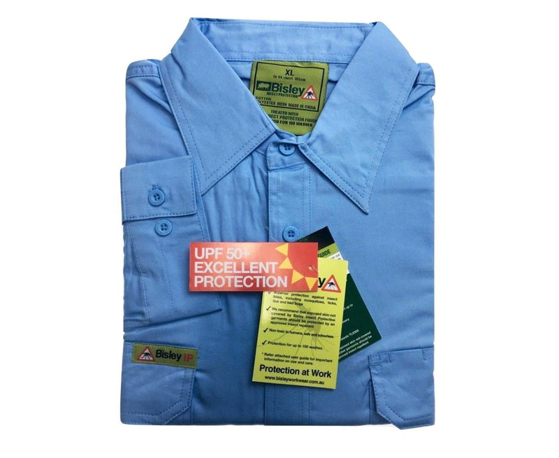 BISLEY Insect Protection Fishing Shirt Long Sleeve Casual Business Work Cotton - VRS6140_BBLB (Blue) - 5XL Payday Deals