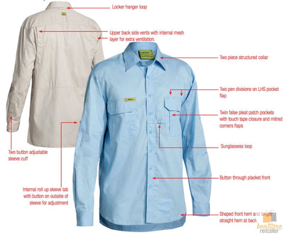 BISLEY Insect Protection Fishing Shirt Long Sleeve Casual Business Work Cotton - VRS6140_BBLB (Blue) - 5XL Payday Deals