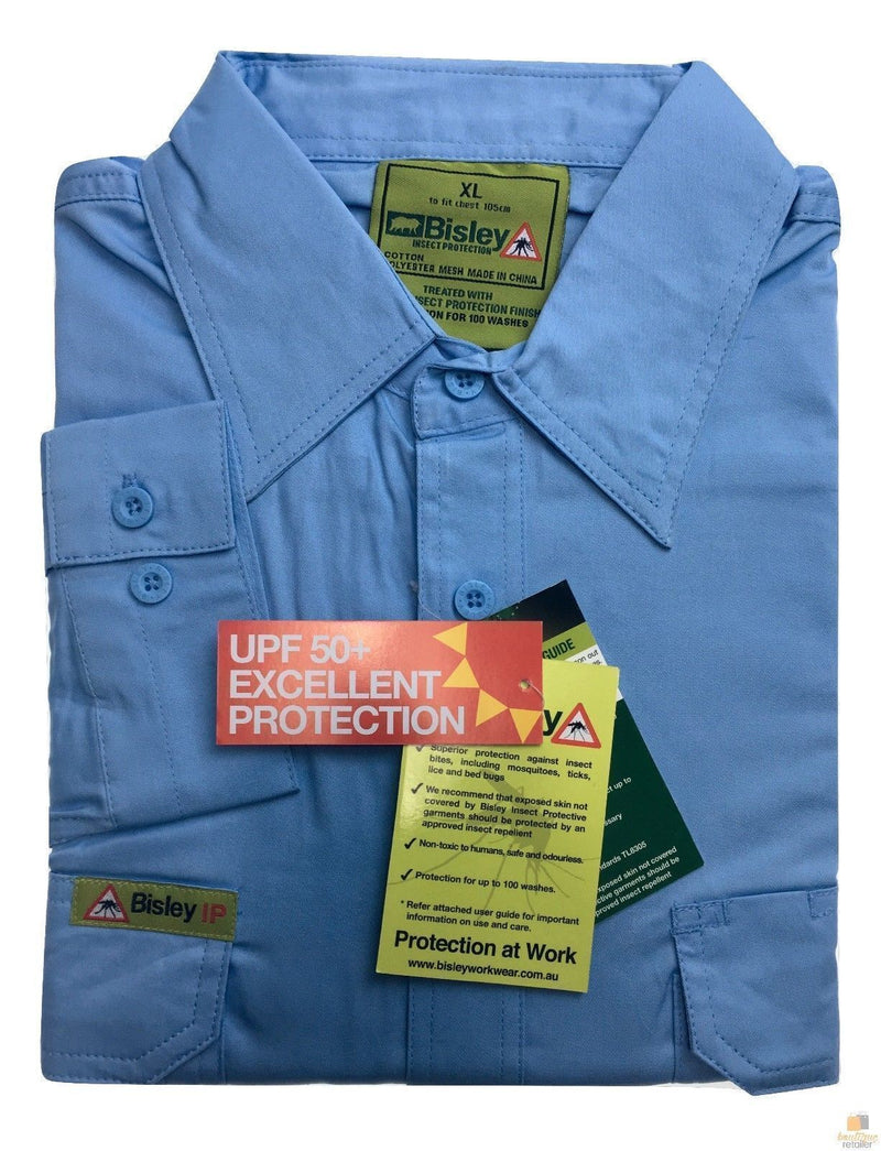 BISLEY Insect Protection Fishing Shirt Long Sleeve Casual Business Work Cotton - VRS6140_BBLB (Blue) - S Payday Deals