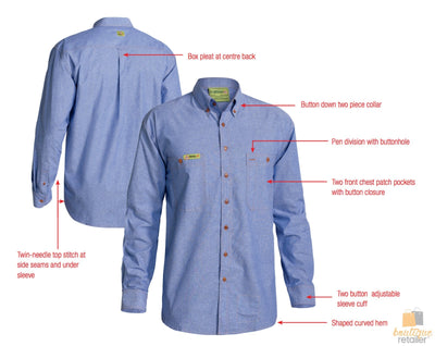 BISLEY Insect Protection Repellent Long Sleeve Casual Shirt Fishing Camping - Blue - S Payday Deals