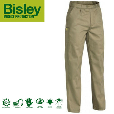 Bisley Mens Insect Protection Drill Work Pants Trousers - Khaki - 112cm Payday Deals