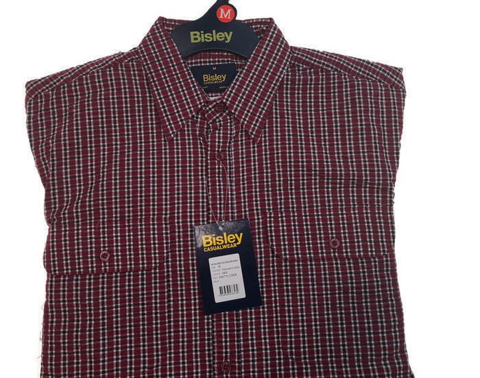 BISLEY SEERSUCKER SHORT SLEEVE SHIRT Plus King Size Work Cotton Blend Check - BS2770_CBKR (BKR) - M Payday Deals