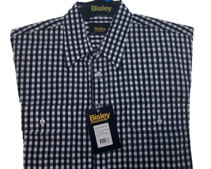 BISLEY SEERSUCKER SHORT SLEEVE SHIRT Plus King Size Work Cotton Blend Check - BS2772_CMVB (MVB) - L Payday Deals