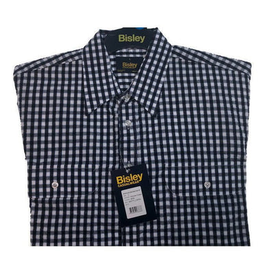 BISLEY SEERSUCKER SHORT SLEEVE SHIRT Plus King Size Work Cotton Blend Check - BS2772_CMVB (MVB) - L Payday Deals