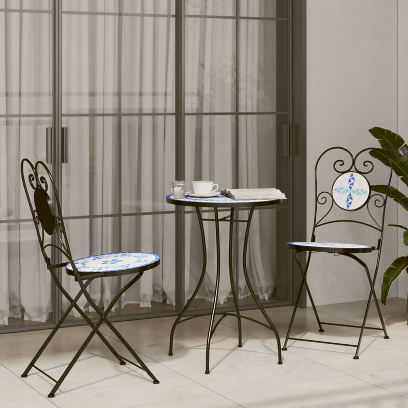 Bistro Chairs Foldable 2 pcs Blue and White Ceramic Payday Deals