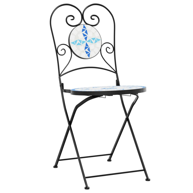 Bistro Chairs Foldable 2 pcs Blue and White Ceramic Payday Deals