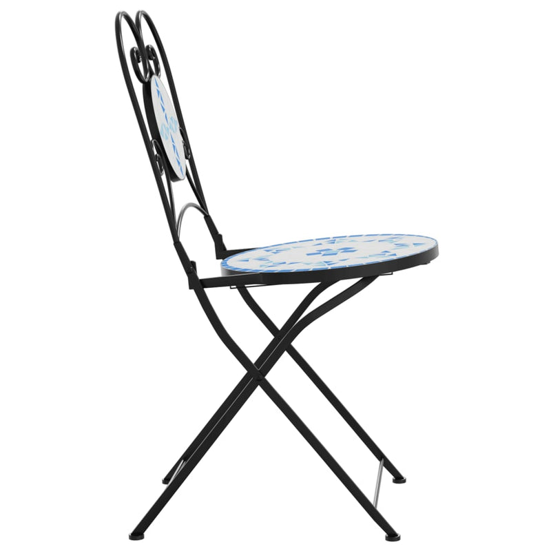 Bistro Chairs Foldable 2 pcs Blue and White Ceramic Payday Deals