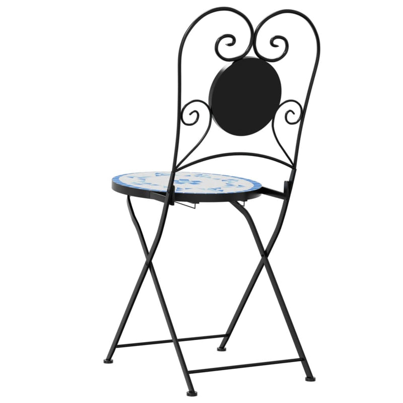 Bistro Chairs Foldable 2 pcs Blue and White Ceramic Payday Deals