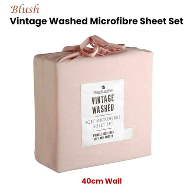 Blake & Lindsay Blush Vintage Washed Microfibre Sheet Set 40cm Wall King Single Payday Deals