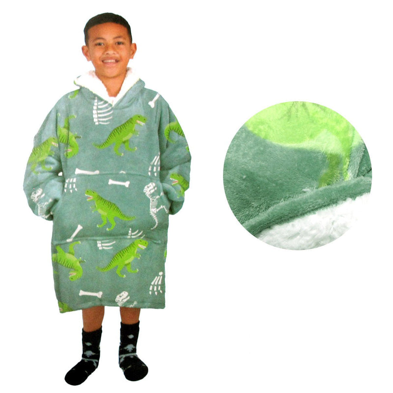 Blanket Hoodie with Sherpa Reverse Green Dinosaur Payday Deals