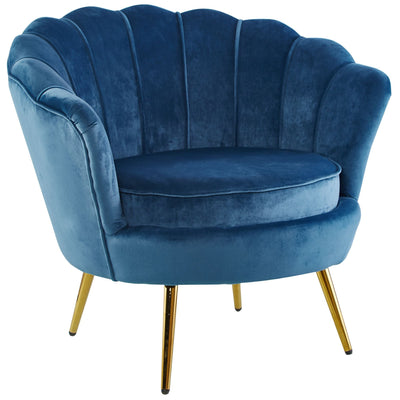 Bloomer Velvet Fabric Accent Sofa Love Chair Round Ottoman Set - Blue Payday Deals