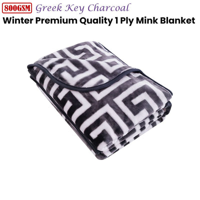 Bloomington 800GSM Greek Key Charcoal Winter Premium Quality 1 Ply Mink Blanket Double Payday Deals