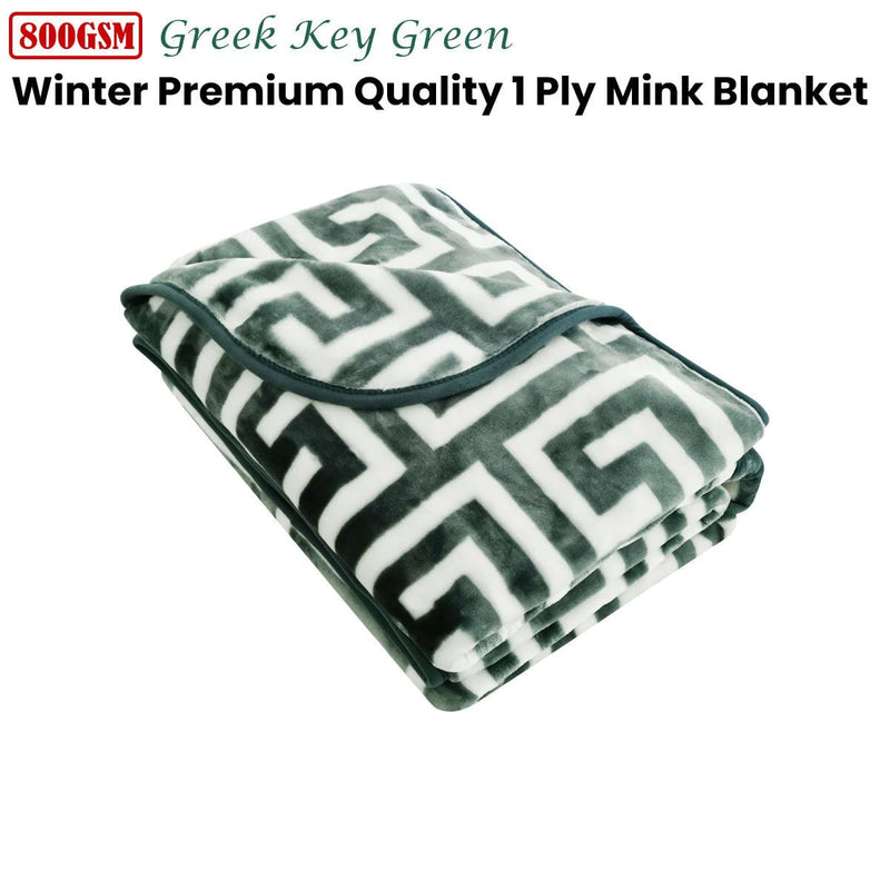 Bloomington 800GSM Greek Key Green Winter Premium Quality 1 Ply Mink Blanket Double Payday Deals