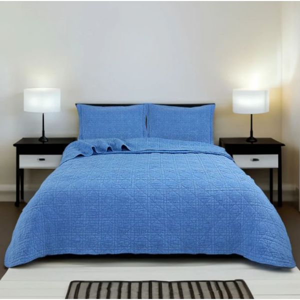 Blue Perennial 100% Cotton Quilted 2 pcs Bedspread Coverlet Set King Single Payday Deals