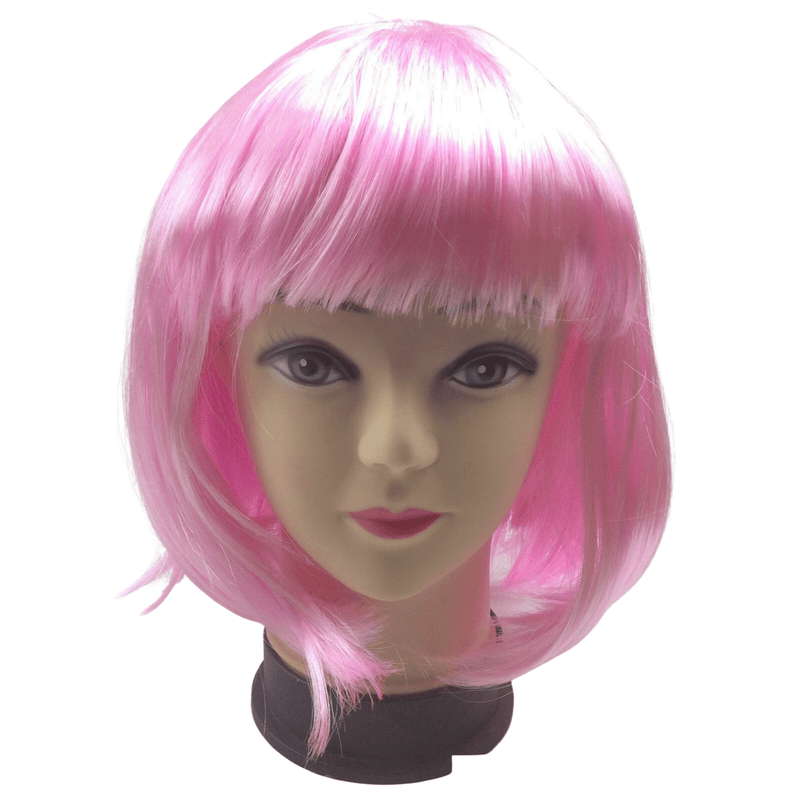 Bob Wig Costume Short Straight Fringe Cosplay Party Full Hair Womens Fancy Dress - Light Pink Payday Deals