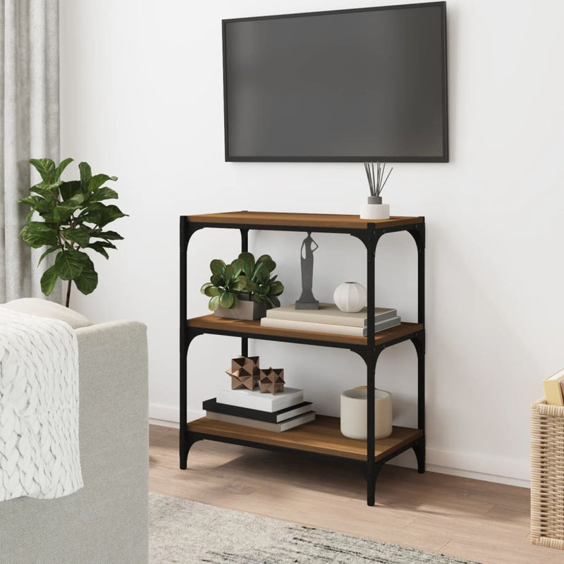 Book Cabinet Brown Oak 60x33x70.5 cm Engineered Wood and Steel Payday Deals