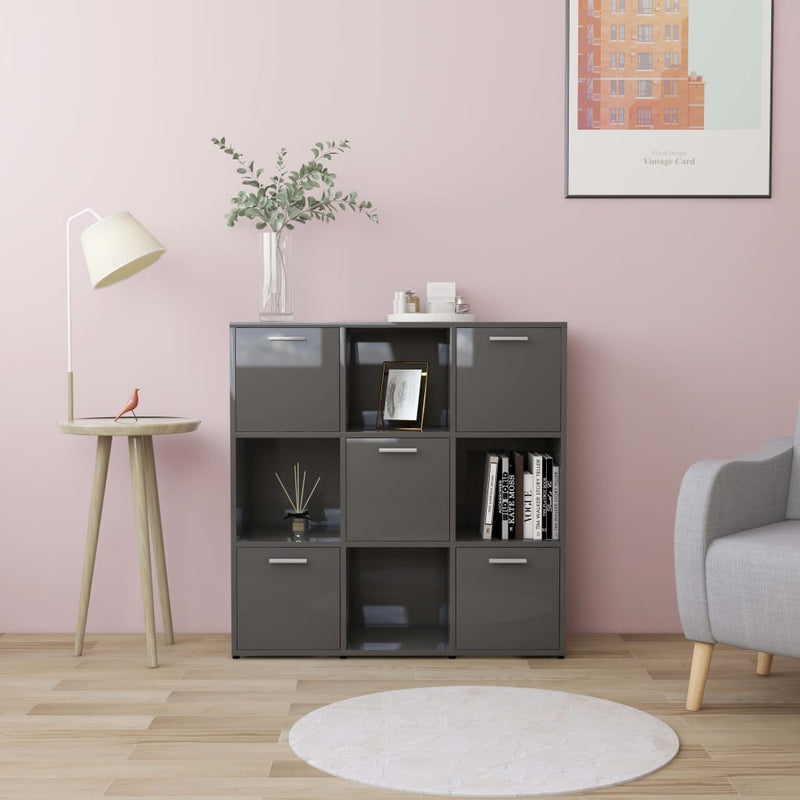 Book Cabinet High Gloss Grey 90x30x90 cm Engineered Wood Payday Deals