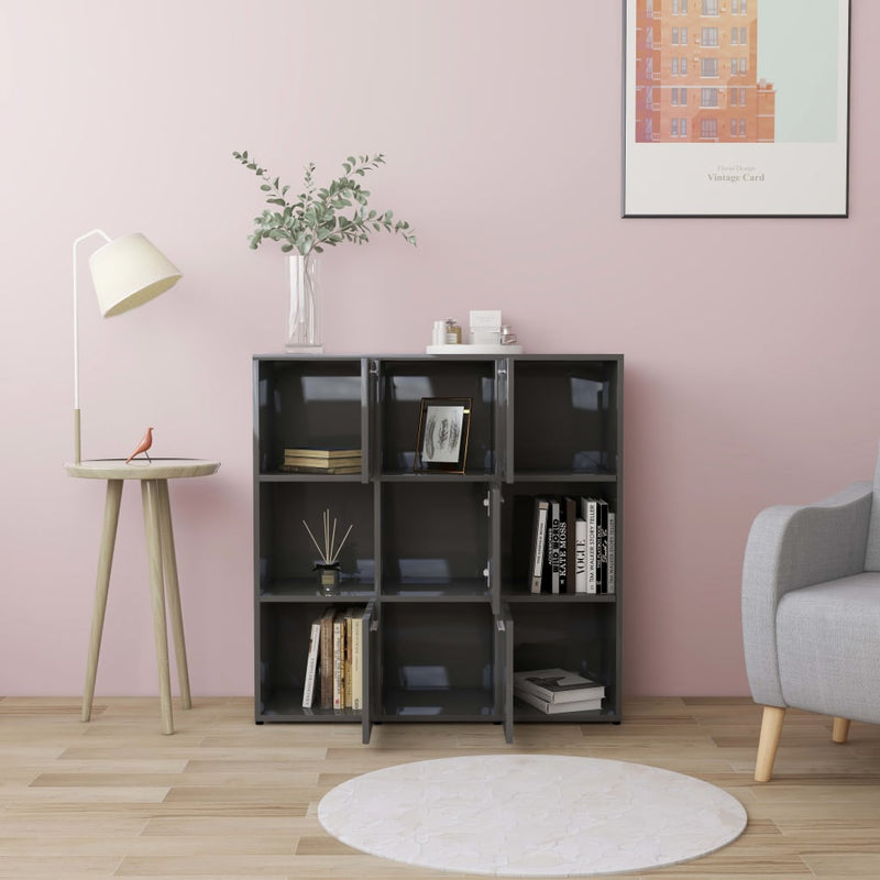 Book Cabinet High Gloss Grey 90x30x90 cm Engineered Wood Payday Deals