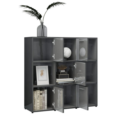 Book Cabinet High Gloss Grey 90x30x90 cm Engineered Wood Payday Deals