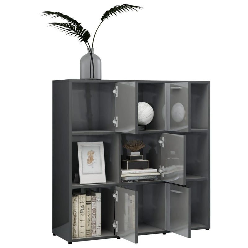 Book Cabinet High Gloss Grey 90x30x90 cm Engineered Wood Payday Deals