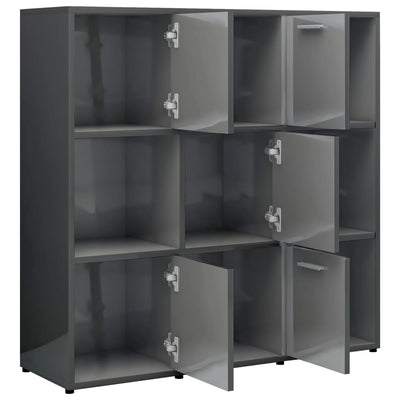 Book Cabinet High Gloss Grey 90x30x90 cm Engineered Wood Payday Deals