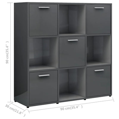 Book Cabinet High Gloss Grey 90x30x90 cm Engineered Wood Payday Deals