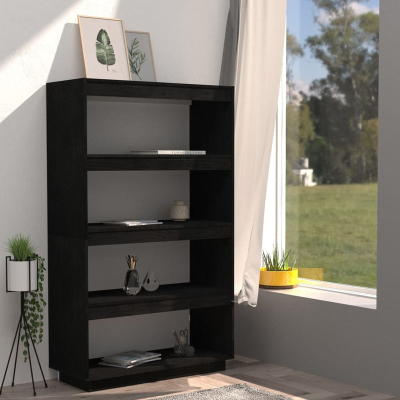 Book Cabinet/Room Divider Black 80x35x135 cm Solid Pinewood Payday Deals