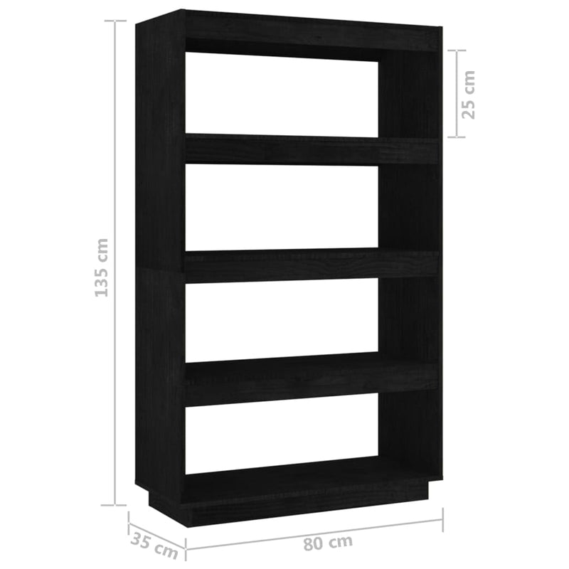 Book Cabinet/Room Divider Black 80x35x135 cm Solid Pinewood Payday Deals