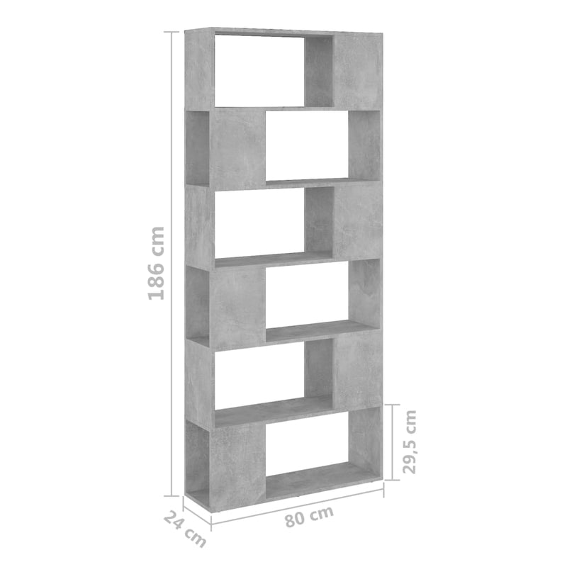 Book Cabinet Room Divider Concrete Grey 80x24x186 cm Engineered Wood Payday Deals