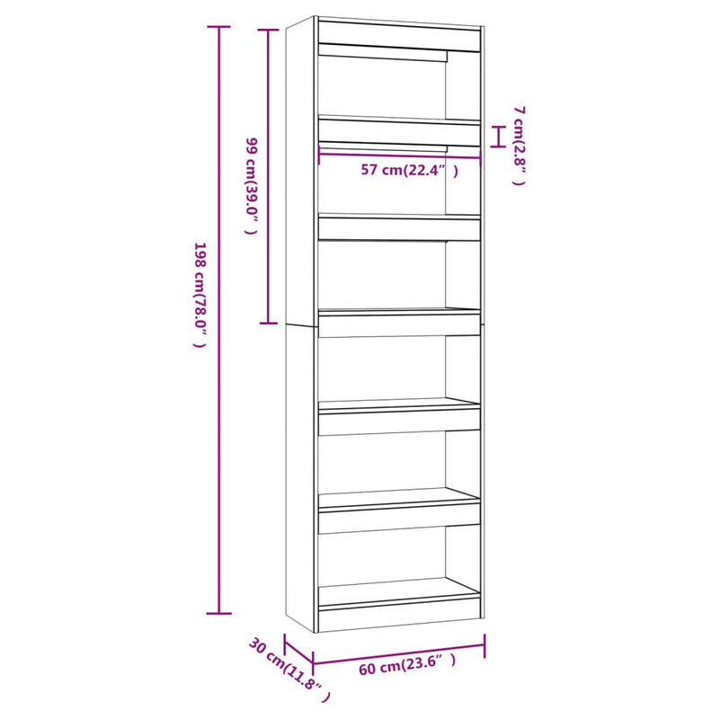 Book Cabinet/Room Divider Smoked Oak 60x30x198 cm Payday Deals