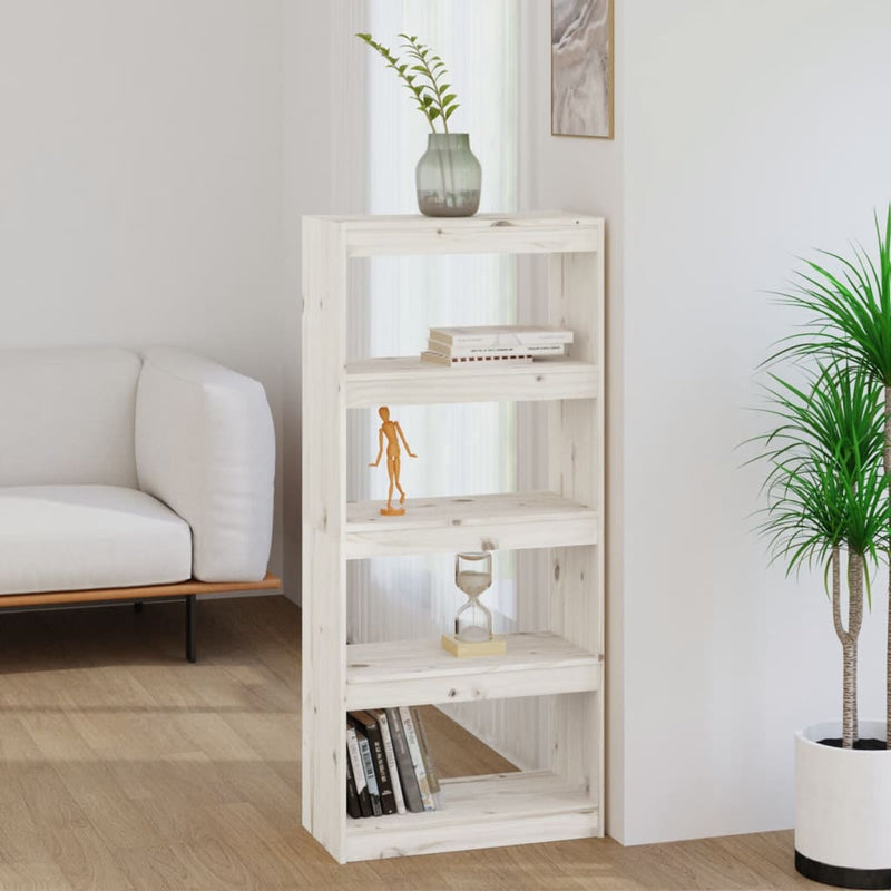 Book Cabinet/Room Divider White 60x30x135.5 cm Solid Wood Pine Payday Deals