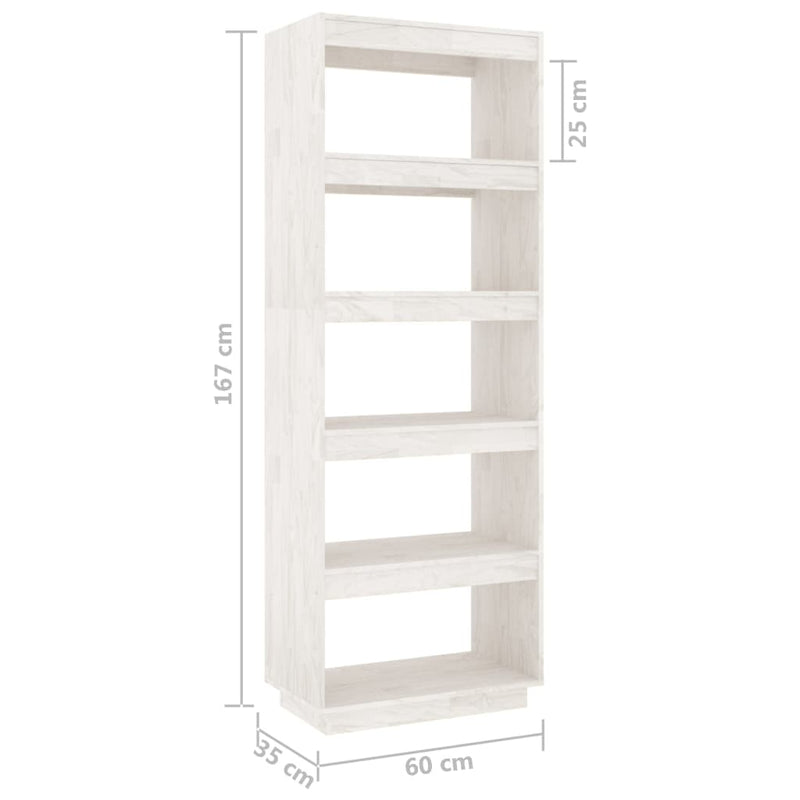 Book Cabinet/Room Divider White 60x35x167 cm Solid Pinewood Payday Deals