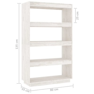 Book Cabinet/Room Divider White 80x35x135 cm Solid Pinewood Payday Deals