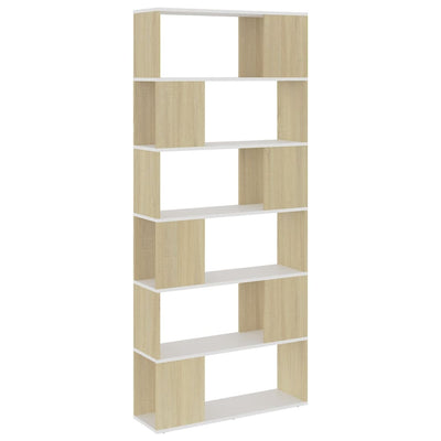 Book Cabinet Room Divider White and Sonoma Oak 80x24x186 cm Engineered Wood Payday Deals