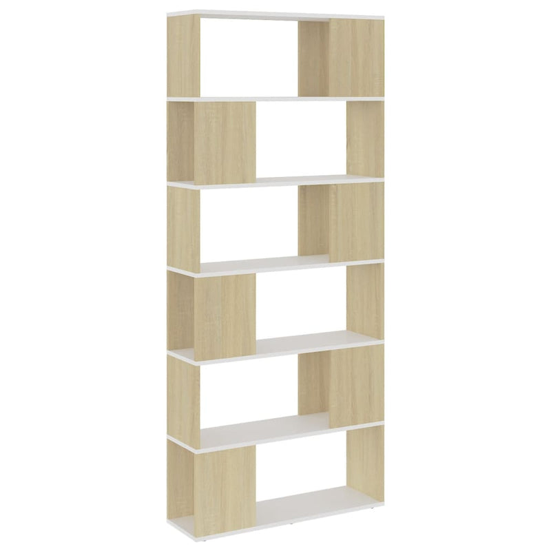 Book Cabinet Room Divider White and Sonoma Oak 80x24x186 cm Engineered Wood Payday Deals