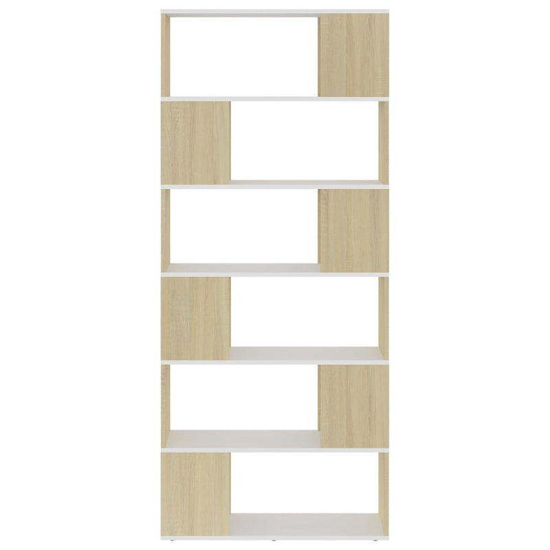 Book Cabinet Room Divider White and Sonoma Oak 80x24x186 cm Engineered Wood Payday Deals