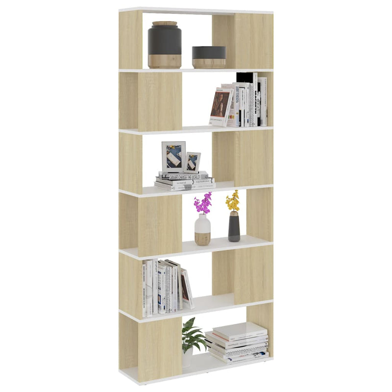 Book Cabinet Room Divider White and Sonoma Oak 80x24x186 cm Engineered Wood Payday Deals